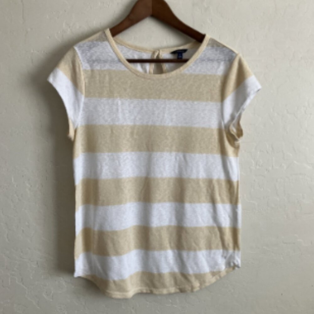 Nautica Womens L Shirt Striped Short Sleeve Pullover Eyelet Back Lightweight